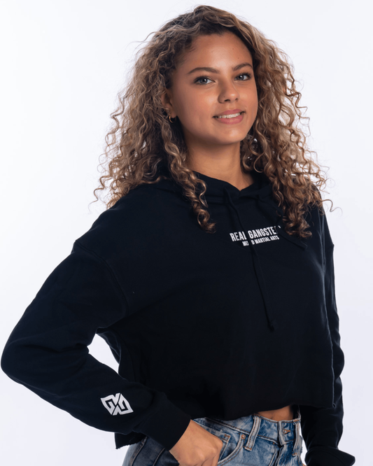Bold Logo Crop Hoodie - Black